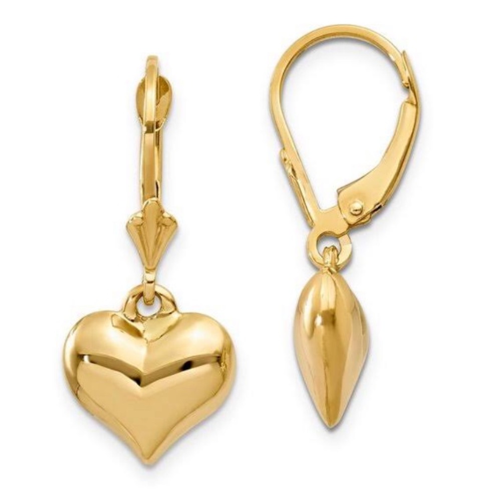14 Ct Yellow Gold Puffed Heart Earrings
